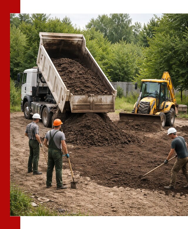 Доставка и укладка грунта для выравнивания участка в Костроме