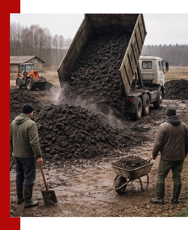 Доставка низинного торфа с разгрузкой и доставкой в Костроме