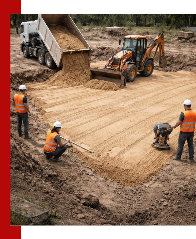 Устройство песчаной подушки для фундаментов и дорог в Костроме